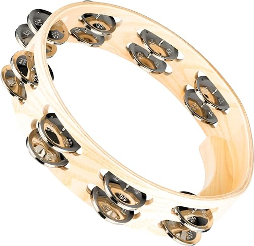 Meinl Percussion Artisan Wood Tambourine - 2-reihiges Tamburin - Durchmesser 10 Zoll - Esche / Stahl, Natur (AE-ATA2S) | Tamburin mit 2 Reihen Jingles, mit ergonomischem Griff, Durchmesser 10 Zoll, Weißesche und Stahl