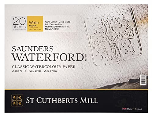 ST CUTHBERTS Mill Saunders Waterford, Aquarellpapier für feine Kunst, kaltgepresst (NO), 300 g/m², 4-seitig geklebter Block, 16 x 12 cm, Weiß, 12 Blatt