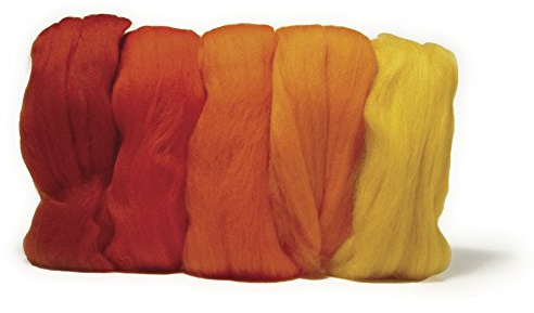 Rayher 5365200 Pack 100% Lana cardada de Merino, 50g, Fina 19 Mic, para fieltrar, Rojo