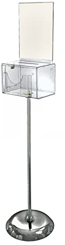 Azar Displays, 206320-CLR, Suggestion Box with Lock and Keys, Donation Box, Offering Box, Locked Display Stand, Acrylic Sign Holder on Pedestal, Clear Locking Box with Slot, 9x6.25x6.25