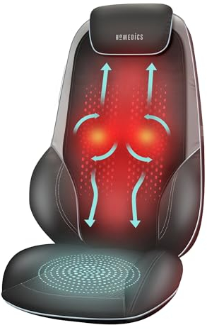 HoMedics ShiatsuMax 2.0 - Electric Heated Shiatsu Back Massager with Remote Control, Deep Kneading Massage Chair for Shoulders, Back, Upper Legs, Adjustable Headrest and Cushion Flap - Grey