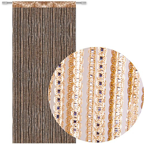 Bestlivings Fadengardine Türvorhang Fadenvorhang Metallikoptik mit Stangendurchzug, trendig schön in vielen erhältlich (90x200 cm/Gold - gelbgold)