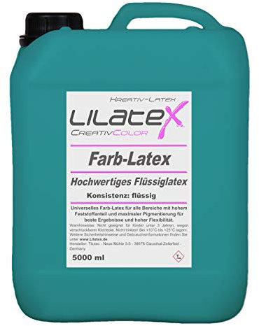 5 Liter Lilatex farbiges Flüssiglatex / Farblatex / Latexmilch - dünnflüssiges Naturlatex in TÜRKIS