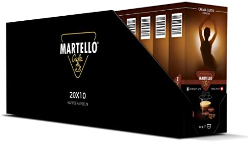 Martello Kaffeekapseln Limited Edition CREMA GUSTO – 200 Stück (20x10) Master Packung | UTZ-zertifiziert | Nachhaltig & Fair | Von Hand gepflückt | Kompatibel mit Martello-Kapselmaschinen