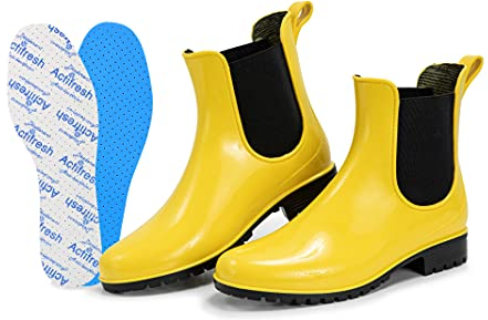 Fritids ankelstövlar för kvinnor | Gummistövlar med kort skaft | Chelsea Boots | Vellingtonstövlar med extra caps Actifresh-sulor | Tillverkad i Italien (36 EUR - Gul)
