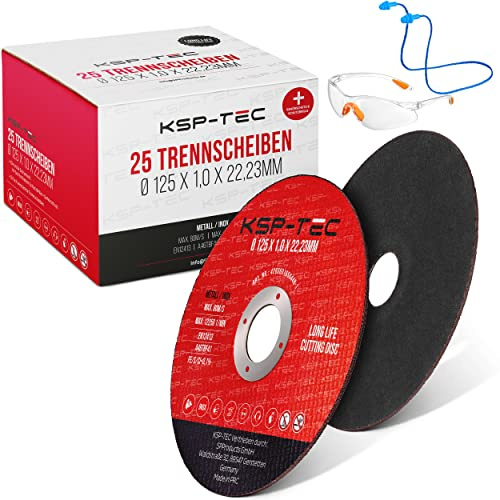 KSP-Tec® 25 disques à tronçonner de 125 x 1,0 mm [avec lunettes de protection et protection auditive] │Disques flexibles pour meuleuse d'angle et Flex 125 mm