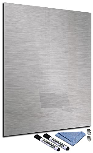 Glas-Magnettafel 60x90 cm Whiteboard Wand Beschreibbar Magnetisch Pinnwand Küche Office Büro mit Zubehör Wochenplaner Abwischbar Deko Memoboard Tafel Edelstahl-Optik Grau