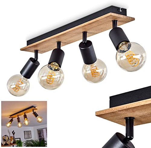 HOFSTEIN Deckenleuchte Maidford, verstellbare Deckenlampe aus Metall/Holz in Schwarz/Naturfarben, moderne Leuchte im Retro/Vintage-Design, 4 x E27, Esszimmer, Schlafzimmer, Wohnzimmer, Küche