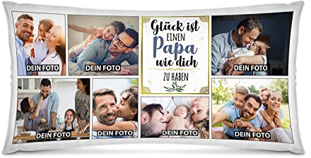 Print Royal Kissen selbst gestalten XXL - mit 7 Fotos Bedrucken - Glück ist einen Papa wie Dich zu haben - Geschenk Vatertag Geburtstag Weihnachten - Fotokissen in XXL inkl. Füllung, 80x40 cm