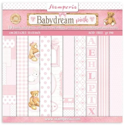 STAMPERIA INTL, KFT (3PL) Scrapbooking Small Pad 10 sheets cm 20,3X20,3 (8X8) Backgrounds Selection - BabyDream Pink, Multicoloured, SBBS58