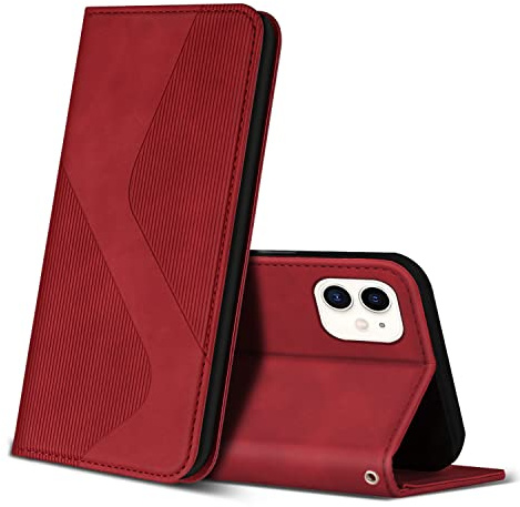 ZONNAVI Hülle für iPhone 12 Mini, PU Leder Handyhülle mit Kartenfächer und Standfunktion, Lederhülle Flip Wallet Case Schutzhülle für iPhone 12 Mini (Rot)