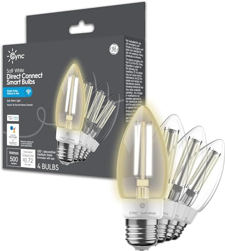 Cync GE Smart LED Light Bulb, B11 Candle Light Bulb – Works with Amazon Alexa & Google Home, 60W Equivalent, Soft White, 2.4GHz WiFi (4-Pack)
