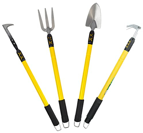 AB Tools 4PC Garden Fork, Rake, Weeder & Spade Shovel Telescopic Extendable 25 - 37