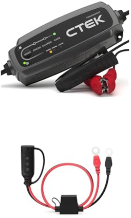 CTEK CT5 Powersport, Batterieladegerät 12V, Ladegerät LiFePO4, AGM Ladegerät & COMFORT INDICATOR EYELET M6 Verbindungskabel mit Ösen M6 und Anzeigetafel zum Prüfen des Batteriestatus