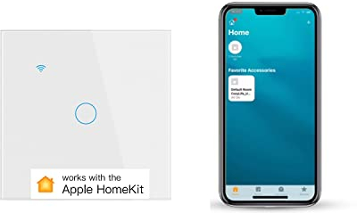 Smart Touch Light Switch 1 Gang 1 Way WiFi Wall Light Switch Works with Apple HomeKit, Alexa, Google Home and SmartThings, App/Voice Control, Glass Panel, 10A 300W Neutral Wire Required White