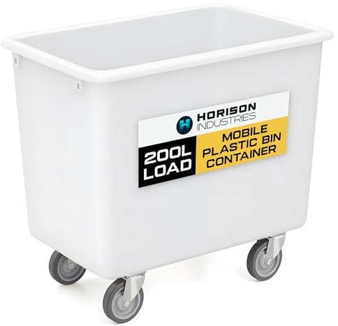 Horison Industries Mobile Bottle Plastic Bin, White, 200L, 830x760x455mm | Trolley On Wheels, Glass, Recycling Bins, Bottle Skips for Home Bar, Outdoor Bars & Hotels, Heavy Duty Plastic Storage Boxes