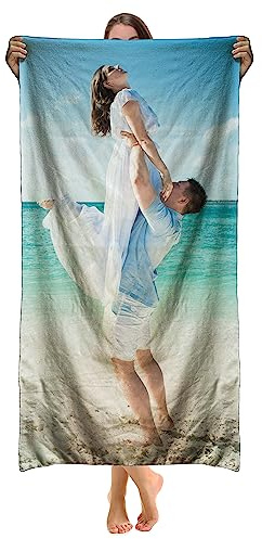 Reuhen Personalized Beach Towel with Photo and Text,Custom Lightweight Microfibre Bath Towel with Logo and Name,Quick Dry Towel for Bath, Beach, Summer, Pool Party, Gift for Family,Friend