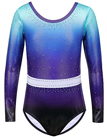 XFGIRLS Langärmelige Jumpsuits Mit Farbverlauf Gymnastikanzüge Fitnessstrumpfhosen Ballettkostüme Tanzkostüme Für Mädchen Von 3 Bis 12 Jahren.