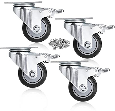 Lot de 4 roulettes pivotantes avec frein - 400 kg - Pour charges lourdes - 75 mm - Pour meubles, meubles en palette ou comme roulettes de transport - Noir