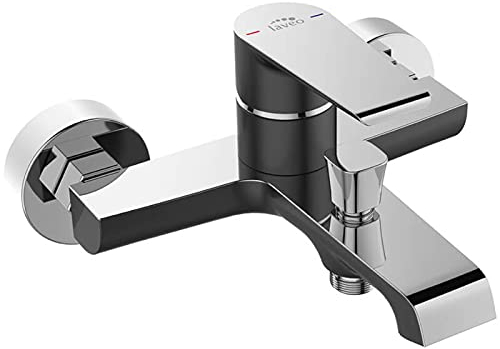 KOLMAN Badewannenarmatur Wasserhahn Schwarz-Chrom LARGO Badarmatur Wannenbatterie