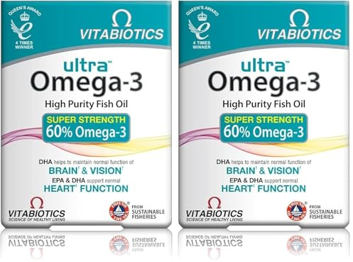Vitabiotics Ultra Omega-3 Fish Oils Capsules with DHA EPA Nutritional Supplements for Heart Brain and Eye Vision (Pack of 2)