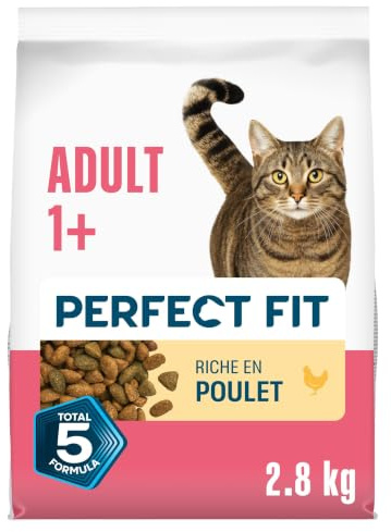 PERFECT FIT Adulte 1+ Croquettes pour chat adulte – Répond à des besoins spécifiques d'un chat stérilisé – Nourriture Riche en Poulet – 2,8 kg (Lot de 3)
