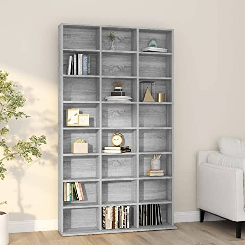 LAPOOH CD-Regal, CD Aufbewahrung, Medienregal, DVD-Regal, Album Für CDs, DVD Fächer, CD Ständer, Grau Sonoma 102x23x177,5 cm Holzwerkstoff