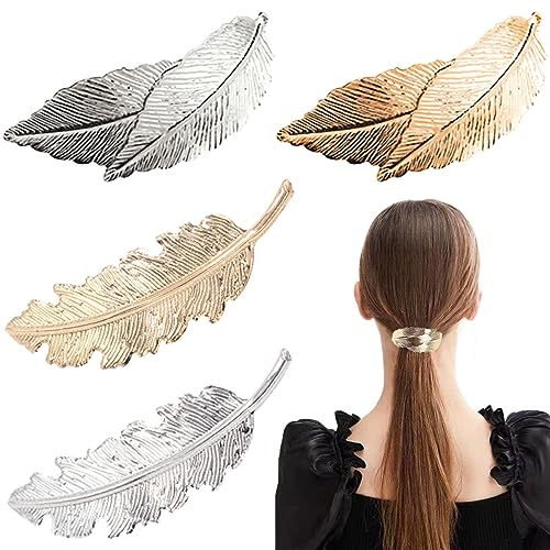 4 Stücke Vintage Blatt Haarspange Metall Barrette für Damen, Retro Große Klassische Haarspangen Legierung Minimalistisch Blatt Clip Haarzubehör Für Frauen Und Mädchen