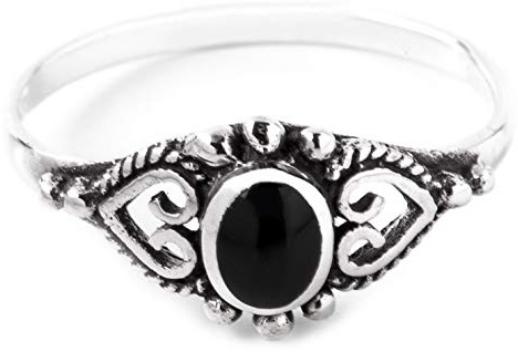 WINDALF Schmaler Mittelalter Ring MELINA 8 mm Onyx Bohemia Vintage Freundschaftsring Elfenring 925 Sterlingsilber