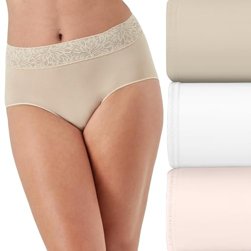 Bali Women's Brief Underwear 3-Pack, Modern Seamless Brief Panties with Lace Trim