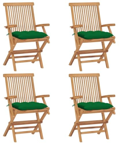 BUKSCYJS Gartentisch Ausziehbar,StapelstüHlegartenstüHle Mit GrüNen Kissen 4 STK. Massivholz Teakgeeignet FüR Wohnzimmer, Schlafzimmer, GäRten, Balkone, Terrassen