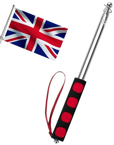 Heveer Telescopic Flag Pole 2M Stainless Steel Handheld Flag Pole Portable Extendable Flag Pole Telescopic Flagpole for Teacher Tour Guide Camping Red