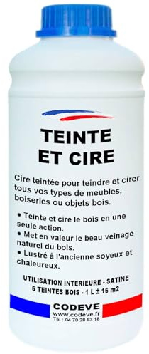 Teinte Et Cire - Codeve Bois/Chêne foncé - 1L - Intérieur - Pour Teindre Et Cirer Tous Vos Types De Meubles, Boiseries Ou Objets En Bois.
