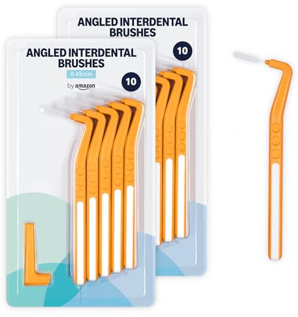 By Amazon Medium Reach Angled Interdental Brush 0.45mm 20pcs – 2 Packs of 10pcs, Orange