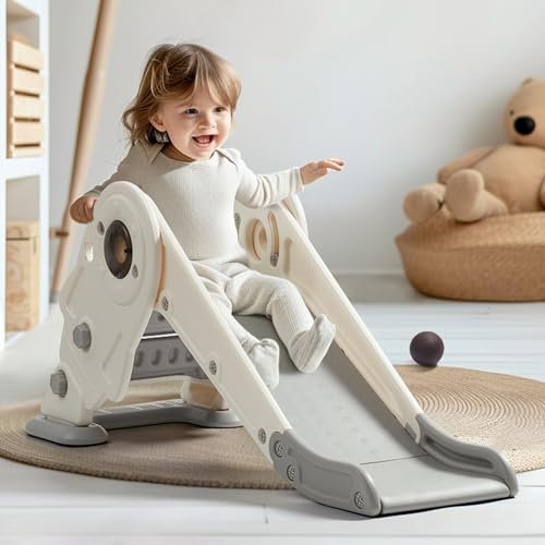 ROBUD Kinder Rutsche mit Basketballkorb,Slide für Indoor,Weiß