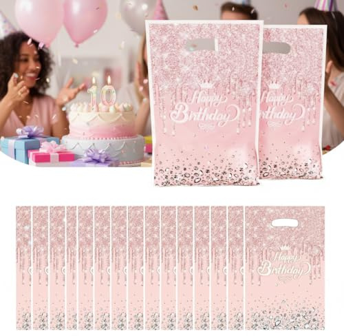 30 Pièces Sachet Bonbons Anniversaire, Sachet Anniversaire Enfant Fille-Sacs De fête D'anniversaire Sacs Cadeaux En Plastique Pour Enfants, Pochettes Rose Bonbon Fête Pour Garçons Et Filles