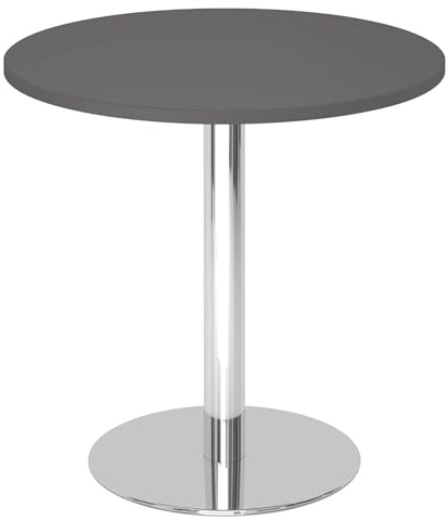 bümö Besprechungstisch, Esstisch klein, Tisch rund 80x80 cm in Graphit, Gestell: verchromt - Kleiner Rundtisch für 2 Personen mit Holz-Platte, Säule aus Metall, Konferenztisch, Bistrotisch