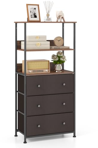 COSTWAY Bücherregal, Standregal mit 3 Schubladen & verstellbaren Regalen, Bücherschrank industriell mit Metallrahmen, Leiterregal freistehend für Schlafzimmer, Wohnzimmer, Büro, 56,5 x 20 x 117cm