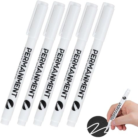 Gudemoore 5 Pièces Marqueur Blanc Permanent, Stylo Blanc ImperméAble et SéChage Rapide, pour Bois, Pierre, Plastique, Cuir, Verre, Métal, Toile, Céramique