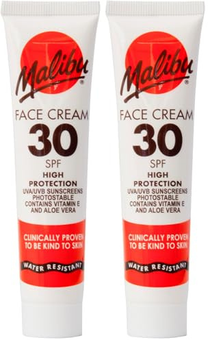 Malibu Sun SPF 30 Face Cream, High Protection, Vitamin Enriched, Water Resistant, 40ml (Pack of 2)
