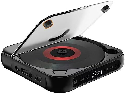 GOSER Portable CD Player Bluetooth Speaker, LED Screen, Stereo Player, Wall Mountable CD Music Player with FM Radio -Black