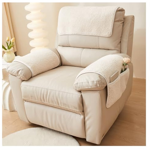 CDPTD Sofa Armlehnenbezüge, Armlehnenschoner, Lamm Samt Armlehnenbezüge, Plüsch Couch Sesselschoner mit Taschen, Weicher und Bequemer Kopfstützenbezug für Sessel,Sessel, Waschbarer (2 Seater,Beige)