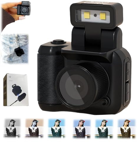 Retro Mini Camera,1080 p HD Tiny Camera Keychain with LED Flash, Upgrade Charging Base (Black,No Card)