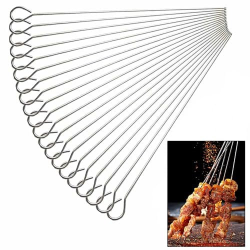 20 Pcs BBQ Small Stainless Steel Food-Grade Metal Kebab Skewers Turkey Lacers Reusable Skewers for Air Fryer, for Oven Camping Campfire Trussing Turkey 5.91/15cm