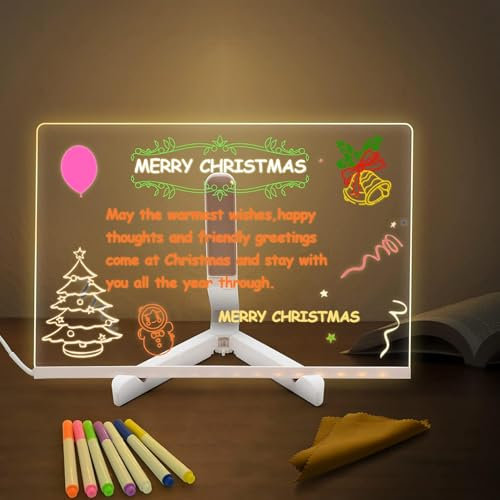 Eucomir Tableau Lumineux Message LED 30 x 20 cm, Acrylique Tableau D'affichage LED avec Support Réglable et 7 Stylos,Disponible sous Forme de Bloc-Notes, Tableau D'écriture, Tableau Dessin Led