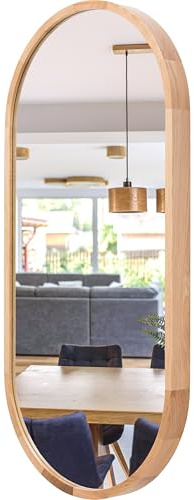 Wandspiegel mit Holzrahmen (100x48 cm) - Oval Spiegel mit Holz Eiche LEJA | Massivholz, Einfache Montage, EU-Produktion, 4 mm Spiegelglas, Sicherer Metallhaken, Pflegeleicht