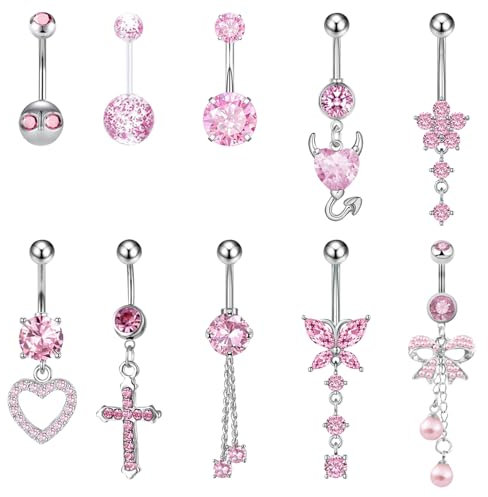 TYXHXTF 10 Stück Bauchnabelpiercing, Piercing Schmuck, Bauchpiercing Piercing Bauchnabel Schmuck, Herz Schmetterling, Schmetterling Herz, Nabel Ringe