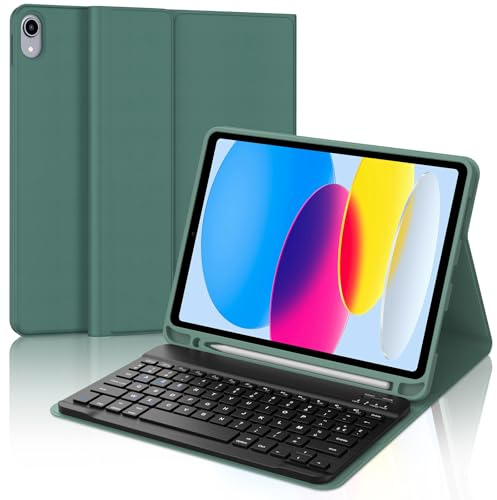Coque Clavier pour iPad A16 11e Génération 2025/10e Génération 2022, AZERTY Français Housse Clavier Bluetooth Magnétique Détachable avec Porte Crayon pour iPad 10/11eme Gén 10.9/11 Pouces, Vert Foncé