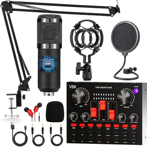 Ensemble d'équipement de Podcast, Interface Audio Tout-en-Un et Microphone à condensateur, Parfait pour l'enregistrement, la Diffusion, la Diffusion en Direct,YouTube, les jeux