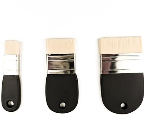 3 Pezzi Pennelli Piatti a Pala, Pennello Largo S/M/L, Pennelli in Nylon con Manico per Pittura Acrilica, Olio, Vernici e Acquerelli, Brush per Pittori, Studenti e Artisti